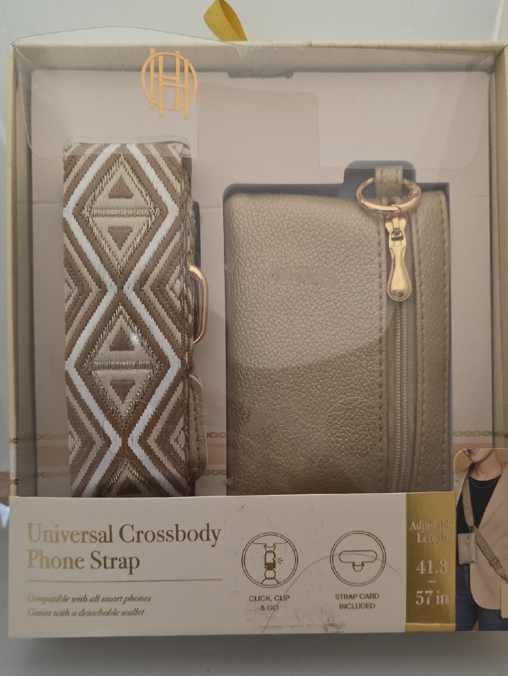 House of Harlow 1960 Metallic Gold Crossbody Phone Strap and Wallet Set